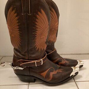Vtg BOULET western cowboy indian rockabilly spurs metal toe tips mens boots sz 8